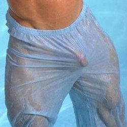 wet pants with room for erection